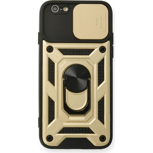 Aqua Aksesuar iPhone 6 Kılıf Kamera Korumalı Sürgülü Yüzüklü Armor Military Zırh Tank - Gold