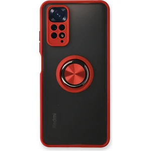 Aqua Aksesuar Xiaomi Redmi Note 11 Kılıf Standlı Yüzüklü Buzlu Tasarım Arka Kapak - Kırmızı