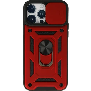 Aqua Aksesuar iPhone 13 Pro Kılıf Kamera Korumalı Sürgülü Yüzüklü Armor Military Zırh Tank - Kırmızı