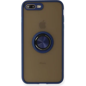Aqua Aksesuar iPhone 7 Plus Kılıf Standlı Yüzüklü Buzlu Tasarım Arka Kapak - Lacivert