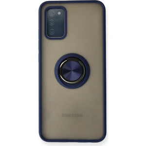 Aqua Aksesuar Samsung Galaxy A02S Kılıf Standlı Yüzüklü Buzlu Tasarım Arka Kapak - Lacivert