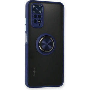 Aqua Aksesuar Xiaomi Redmi Note 11 Kılıf Standlı Yüzüklü Buzlu Tasarım Arka Kapak - Lacivert