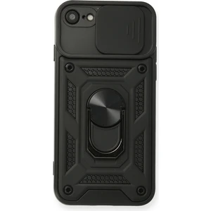 Aqua Aksesuar iPhone Se 2020 Kılıf Kamera Korumalı Sürgülü Yüzüklü Armor Military Zırh Tank - Siyah
