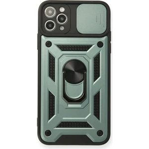 Aqua Aksesuar iPhone 11 Pro Kılıf Kamera Korumalı Sürgülü Yüzüklü Armor Military Zırh Tank - Yeşil