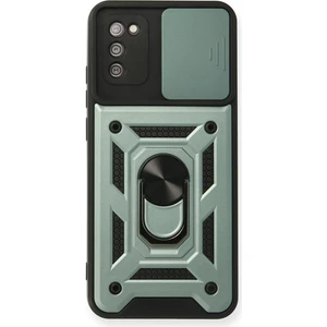 Aqua Aksesuar Samsung Galaxy A02S Kılıf Kamera Korumalı Sürgülü Yüzüklü Armor Military Zırh Tank - Yeşil