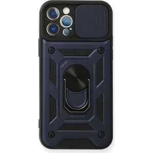 Aqua Aksesuar iPhone 12 Pro Kılıf Kamera Korumalı Sürgülü Yüzüklü Armor Military Zırh Tank - Lacivert