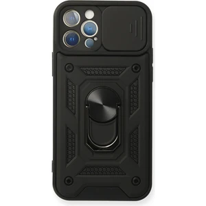 Aqua Aksesuar iPhone 12 Pro Kılıf Kamera Korumalı Sürgülü Yüzüklü Armor Military Zırh Tank - Siyah
