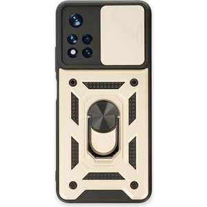 Aqua Aksesuar Xiaomi Poco M4 Pro 5g Kılıf Kamera Korumalı Sürgülü Yüzüklü Armor Military Zırh Tank - Gold