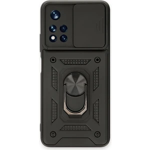 Aqua Aksesuar Xiaomi Redmi Note 11T Kılıf Kamera Korumalı Sürgülü Yüzüklü Armor Military Zırh Tank - Siyah