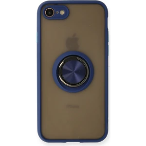 Aqua Aksesuar iPhone 7 Kılıf Standlı Yüzüklü Buzlu Tasarım Arka Kapak - Lacivert