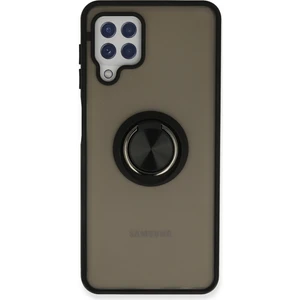 Aqua Aksesuar Samsung Galaxy M22 Kılıf Standlı Yüzüklü Buzlu Tasarım Arka Kapak - Siyah