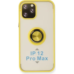 Aqua Aksesuar iPhone 12 Pro Max Kılıf Standlı Yüzüklü Buzlu Tasarım Arka Kapak - Sarı