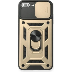 Aqua Aksesuar iPhone 8 Plus Kılıf Kamera Korumalı Sürgülü Yüzüklü Armor Military Zırh Tank - Gold