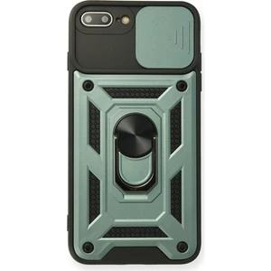 Aqua Aksesuar iPhone 8 Plus Kılıf Kamera Korumalı Sürgülü Yüzüklü Armor Military Zırh Tank - Yeşil