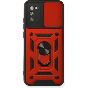 Aqua Aksesuar Samsung Galaxy A02S Kılıf Kamera Korumalı Sürgülü Yüzüklü Armor Military Zırh Tank - Kırmızı