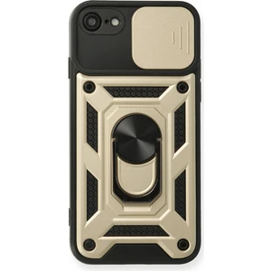 Aqua Aksesuar iPhone Se 2020 Kılıf Kamera Korumalı Sürgülü Yüzüklü Armor Military Zırh Tank - Gold
