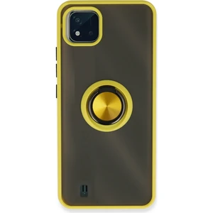 Aqua Aksesuar Realme C11 2021 Kılıf Standlı Yüzüklü Buzlu Tasarım Arka Kapak - Sarı