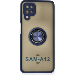 Aqua Aksesuar Samsung Galaxy A12 Kılıf Standlı Yüzüklü Buzlu Tasarım Arka Kapak - Lacivert