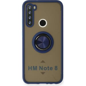 Aqua Aksesuar Xiaomi Redmi Note 8 Kılıf Standlı Yüzüklü Buzlu Tasarım Arka Kapak - Lacivert