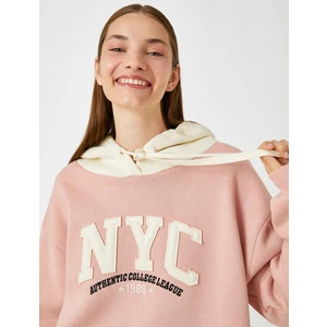 Oversize Kolej Sweatshirt Kapüşonlu Cepli Baskılı