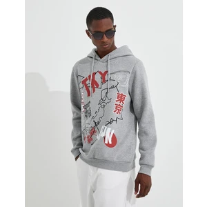 Basic Kapşonlu Sweatshirt Şardonlu Slogan Baskılı Uzun Kollu