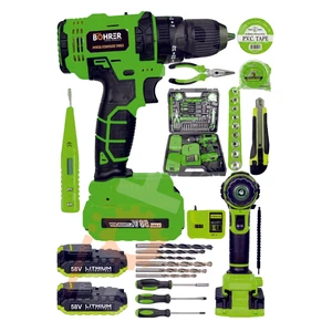 Böhr 58V 5AH Darbeli Metal Şanzıman 32 Parça Full Set Green Çift Akülü Şarjlı Vidalama Matkap