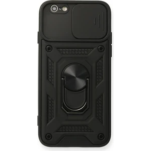 Aqua Aksesuar iPhone 6 Kılıf Kamera Korumalı Sürgülü Yüzüklü Armor Military Zırh Tank - Siyah