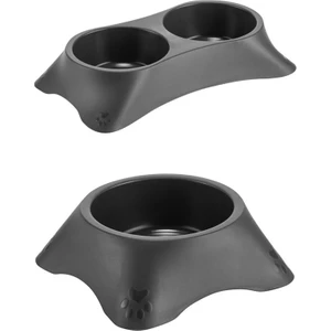 Kyane Kedi Mama Su Kabı 250X250 ml Antrasit+Kedi Mama ve Su Kabı 300 ml Antrasit