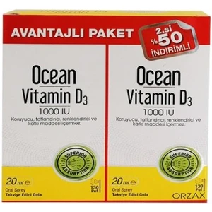 Ocean Vitamin D3 1000 Iu 20 ml Sprey  2'li Avantajlı Paket