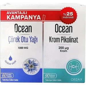 Ocean Çörek Otu Yağı 60 Kapsül + Krom Pikolinat 90 Kapsül Avantajlı Paket