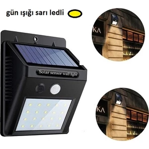 Gün Işığı Sarı Ledli Hareket Sensörlü Güneş Enerjili LED Aydınlatma Dış Mekan Bahçe 20 LED Li
