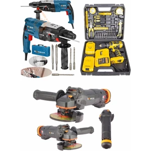 Ultra 3 Lü Set 2100 W Taşlama ve 2450 W Kırıcı Delici ve 58 V Full Setli Şarjlı Matkap