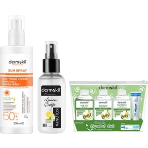 Sun Sprey Çok Yönlü Yüksek Koruyucu Güneş Spreyi 50 Spf 200 ml + Limon Kolonyası Sprey 100 ml + Seyahat Seti Avokado 5 Parça