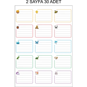 Hafsa Ticaret 30 Adet 2 Sayfa Okul Etiketi - Kalem Etiketi Animals
