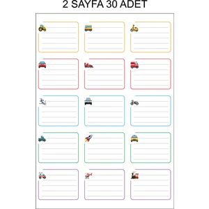 Hafsa Ticaret 30 Adet 2 Sayfa Okul Etiketi - Kalem Etiketi Cars