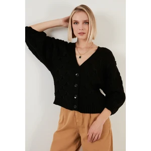 V Yaka Düğmeli Örgülü Triko Hırka Kadın Hırka 6310007