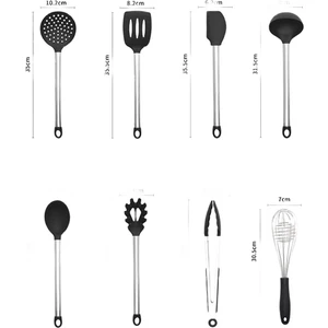 Silikon Mutfak Takımı Isıya Dayanıklı Tencere Spatula Kepçe Kaşık Paslanmaz Çelik Saplı Yapışmaz Pişirme Aracı Setleri (Yurt Dışından)