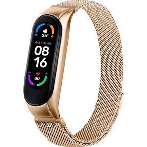 M.TK Moveteck Xiaomi Mi Band 7 Uyumlu Kordon Metal Manyetik Hasır Örgülü Çelik Mıknatıslı Kayış