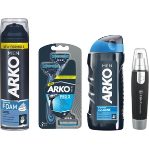 Men Tıraş Köpüğü Cool 200 Ml+Arko Tıraş Bıçağı T3 Blister 3 Lü+Arko Men Tıraş Kolonyası Cool 250 Ml+Trina Professional Burun ve Kulak Kılı Kesme Makinası
