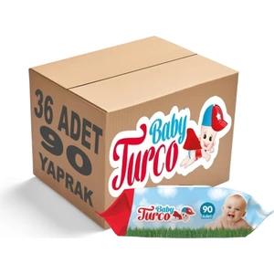 Baby Turco Islak Havlu Mendil Klasik 90 Yaprak 36’lı Set Plastik Kapaklı 3240 Yaprak