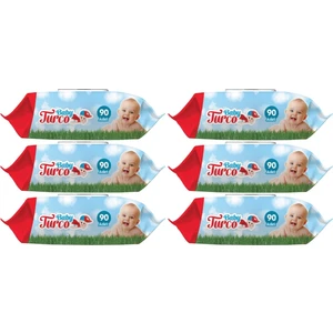 Baby Turco Islak Havlu Mendil Klasik 90 Yaprak 6’lı Set Plastik Kapaklı 540 Yaprak