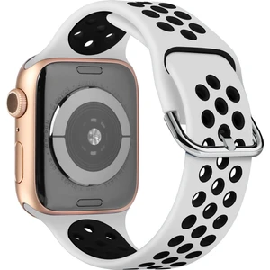 Apple Watch 7-6-Se-5-4-3-2 Seri (42/44/45) mm Uyumlu Yumuşak Çelik Tokalı Delikli Silikon Kordon