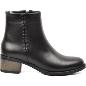 8091 Siyah Hakiki Deri Kadın Topuklu Bot