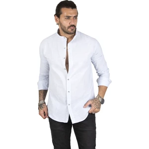 Çizgili Likralı Hakim Yaka Ham Keten Uzun Kollu Erkek Gömlek 2201895