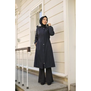 Vibeys Collection Lacivert Içi Kürklü ve Su Geçirmez Kadın Kışlık Mont & Kaban