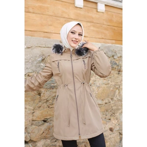 Vibeys Collection Bej Içi Kürklü ve Su Geçirmez Kadın Kışlık Mont & Kaban