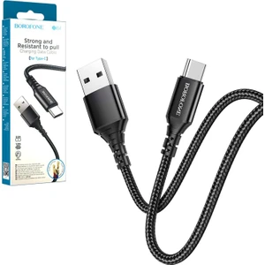 Şarj Data Kablo Type-C 1mt Siyah Örgülü Borofone Bx-54