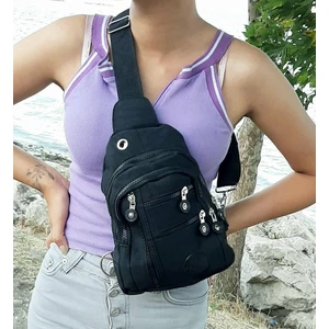 Bb1 Siyah Krinkıl Kumaş Beş Bölmeli  Body Bag Bayan Çanta