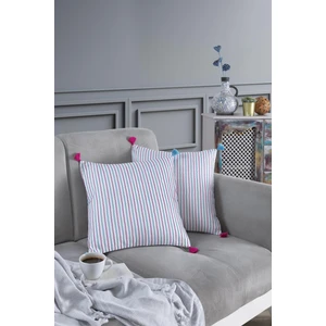 Pompoms 2'li Dekoratif Kırlent Kılıfı Yastık Kılıfı %100 Pamuklu 44X44 cm