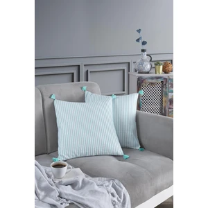 Pompoms 2'li Dekoratif Kırlent Kılıfı Yastık Kılıfı %100 Pamuklu 44X44 cm